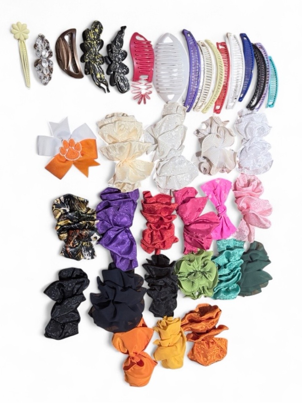 Vintage 80s/90s Oversized Fabric Hair Bow & Clip Lot - Multicolor (36 Piece Set)
